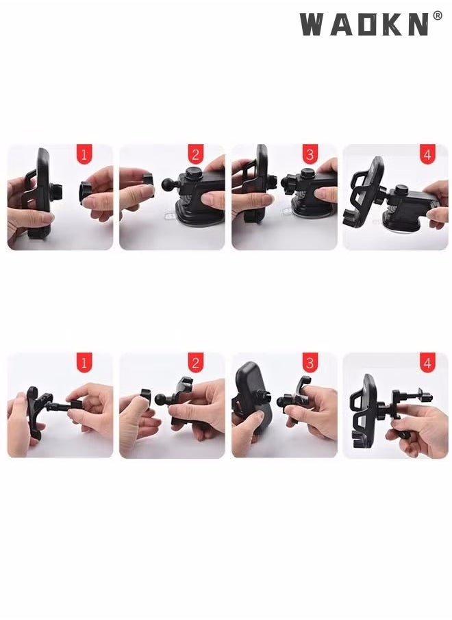 WAOKN - Phone Mount for Car (3 in 1) Dashboard Windshield Air Vent [Multi-Angle Adjustment Arm] Dash Phone Holder Mount, Car Cell Phone Holder, Hands Free iPhone Stand for Car Fit for All Mobile Phones - Image 1