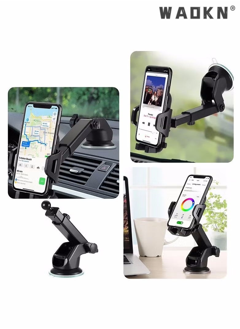 WAOKN - Phone Mount for Car (3 in 1) Dashboard Windshield Air Vent [Multi-Angle Adjustment Arm] Dash Phone Holder Mount, Car Cell Phone Holder, Hands Free iPhone Stand for Car Fit for All Mobile Phones - Image 1