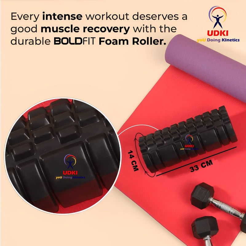 UDKI Foam Roller, Deep Tissue Massage and Body Pain High Density Foam Roller for Exercise in Gym, Home Back Roller for Muscle Recovery Massage Roller for Stretching - 33cm, Grey - Image 2