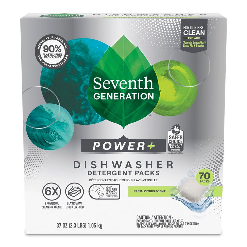 Seventh Generation Power+ Dishwasher Detergent Packs Fresh Citrus scent 1 for sparkling dishes Dishwasher tabs 70 count - Image 1