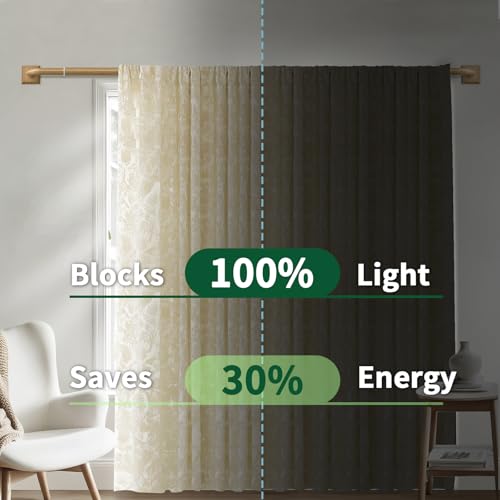 RBYCOS Boho Wood Grain Curtain Rods for Windows 48-90Inch(4-7.5ft) Heavy Duty Wrap Around Blackout Curtain Rods, Adjustable Room Darkening Drapery Rod for Bedroom, Living Room & Outdoor, Stainless Steel - Image 3
