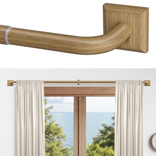 RBYCOS Boho Wood Grain Curtain Rods for Windows 48-90Inch(4-7.5ft) Heavy Duty Wrap Around Blackout Curtain Rods, Adjustable Room Darkening Drapery Rod for Bedroom, Living Room & Outdoor, Stainless Steel - Image 1