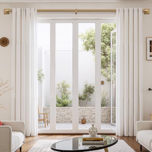 RBYCOS Boho Wood Grain Curtain Rods for Windows 48-90Inch(4-7.5ft) Heavy Duty Wrap Around Blackout Curtain Rods, Adjustable Room Darkening Drapery Rod for Bedroom, Living Room & Outdoor, Stainless Steel - Image 2