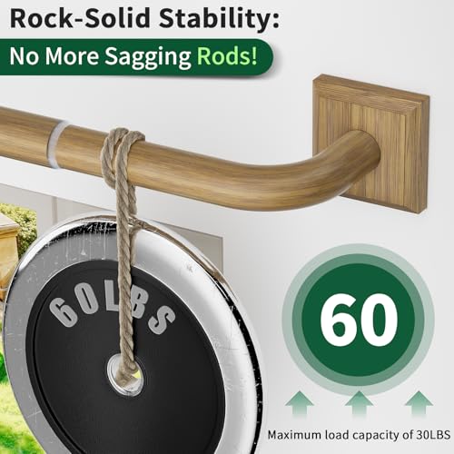 RBYCOS Boho Wood Grain Curtain Rods for Windows 48-90Inch(4-7.5ft) Heavy Duty Wrap Around Blackout Curtain Rods, Adjustable Room Darkening Drapery Rod for Bedroom, Living Room & Outdoor, Stainless Steel - Image 5