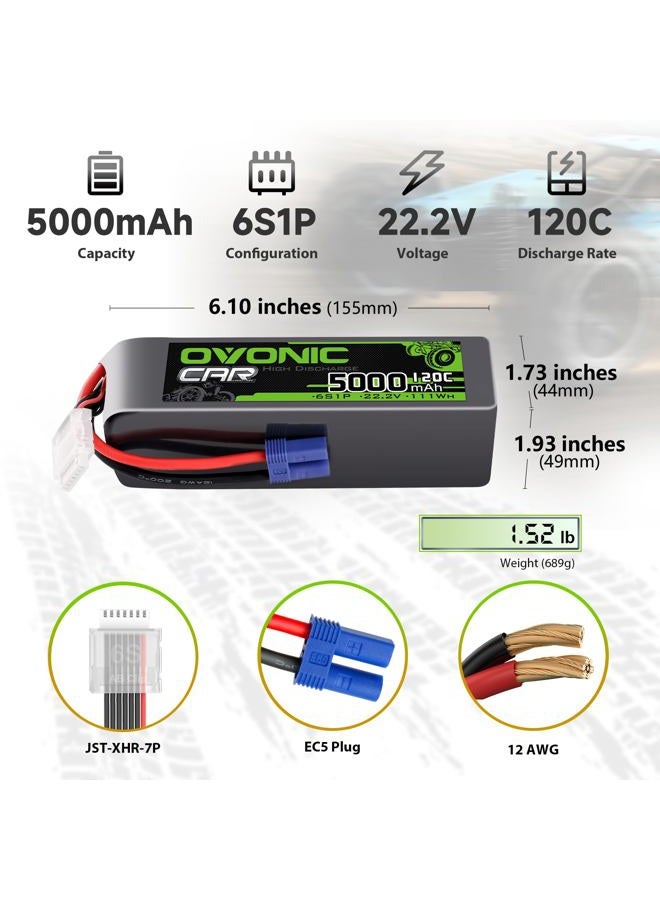 OVONIC 6S LiPo Battery 22.2V 5000mAh 120C with T to TRA Plug for RC Car RC Truck Airplane Helicopter Boat Car Racing RC Hobby (2 Packs) - Image 2