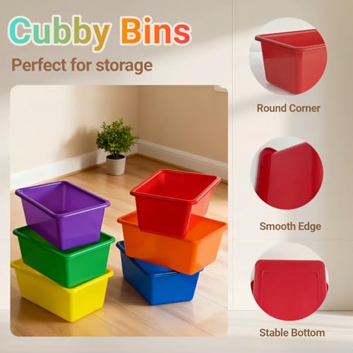 RAUVOLFIA 6 Pack Small Cubby Bin Storage Bins, Multi-Purpose Plastic Storage Bins Stackable Organizer Storage Cubbies for Home, Playroom, Classroom (Rainbow) - Image 2