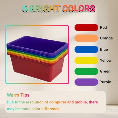 RAUVOLFIA 6 Pack Small Cubby Bin Storage Bins, Multi-Purpose Plastic Storage Bins Stackable Organizer Storage Cubbies for Home, Playroom, Classroom (Rainbow) - Image 4