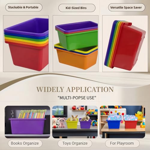 RAUVOLFIA 6 Pack Small Cubby Bin Storage Bins, Multi-Purpose Plastic Storage Bins Stackable Organizer Storage Cubbies for Home, Playroom, Classroom (Rainbow) - Image 5