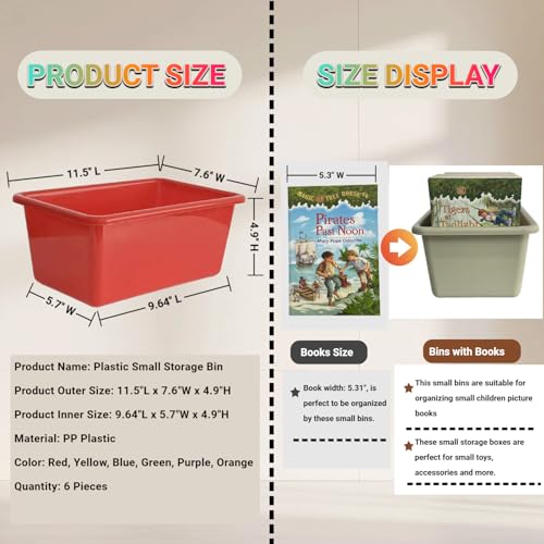 RAUVOLFIA 6 Pack Small Cubby Bin Storage Bins, Multi-Purpose Plastic Storage Bins Stackable Organizer Storage Cubbies for Home, Playroom, Classroom (Rainbow) - Image 3