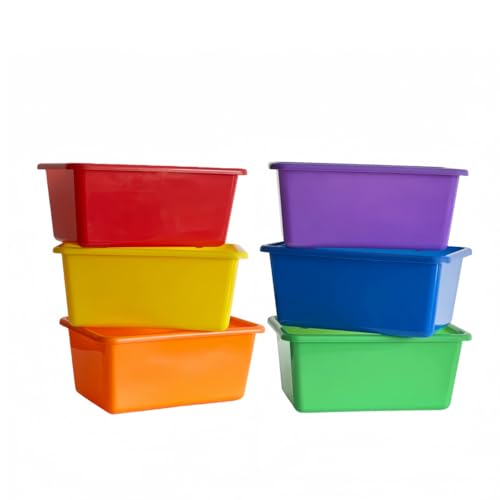 RAUVOLFIA 6 Pack Small Cubby Bin Storage Bins, Multi-Purpose Plastic Storage Bins Stackable Organizer Storage Cubbies for Home, Playroom, Classroom (Rainbow) - Image 1