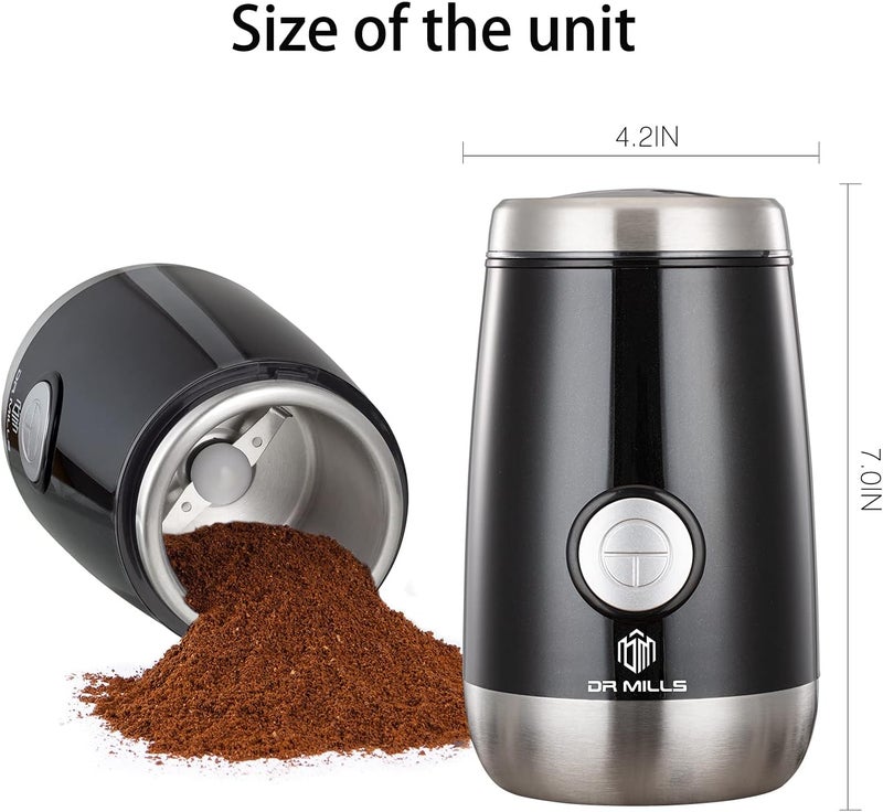 DR MILLS مطحنة القهوة DR MILLS DM-7445، مطحنة كهربائية لحبوب القهوة والتوابل المجففة، تعمل بنقرة واحدة، الشفرة والكوب مصنوعان من الفولاذ المقاوم للصدأ SUS304 - Image 5