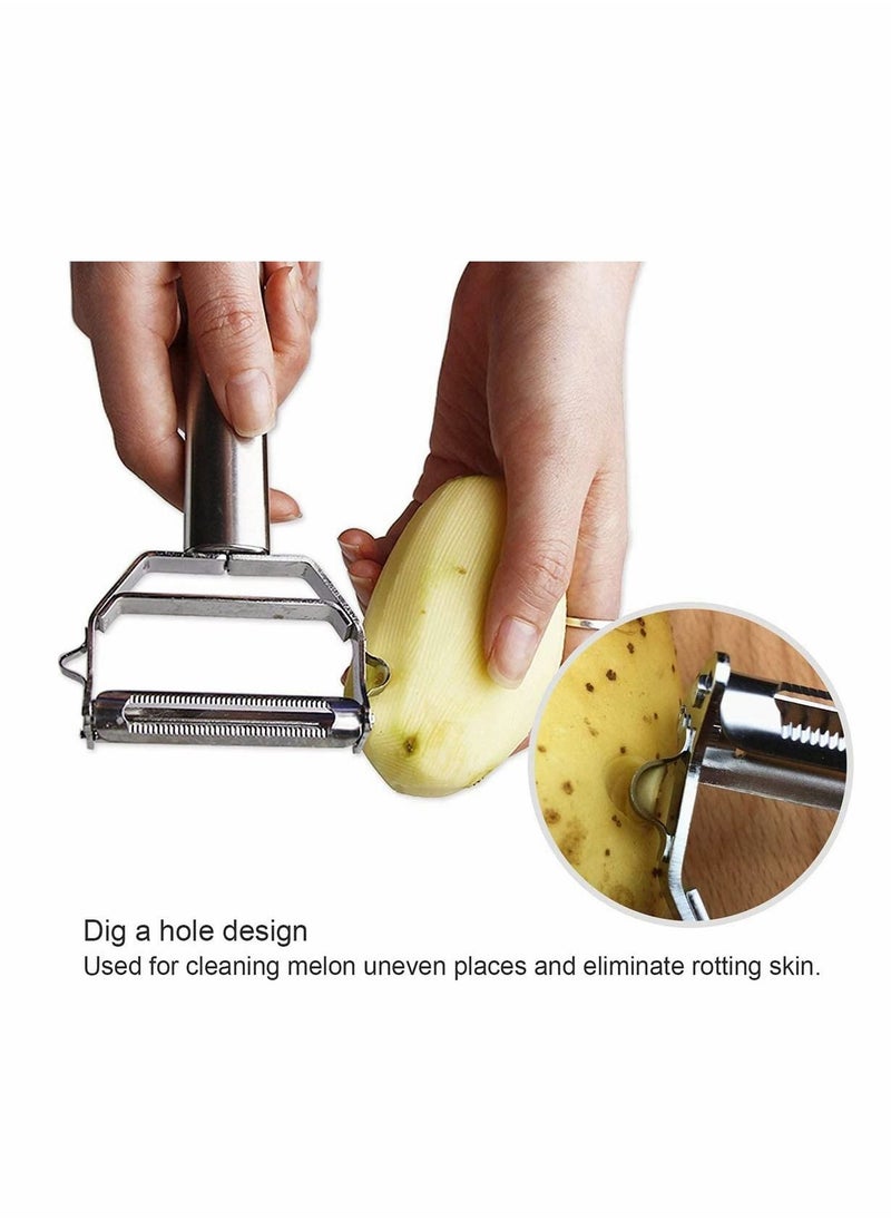 SYOSI Peeler Dual Peeler & Vegetable Peeler Stainless Steel Ultra Sharp Ergonomic Peeler With Cleaning Brush, Comfortable Handle Stainless Steel Rotary Super Sharp Food Peeler  - Image 4
