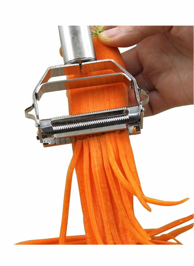 SYOSI Peeler Dual Peeler & Vegetable Peeler Stainless Steel Ultra Sharp Ergonomic Peeler With Cleaning Brush, Comfortable Handle Stainless Steel Rotary Super Sharp Food Peeler  - Image 2