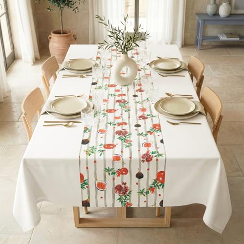RUSTIQUE LINENS 100% Cotton Printed Table Cloth for 6 to 8 Seater – Water & Stain Resistant Dining Table Cover – Heavyweight, Washable – Ivory Poms (230 x 150 CM) - Image 4
