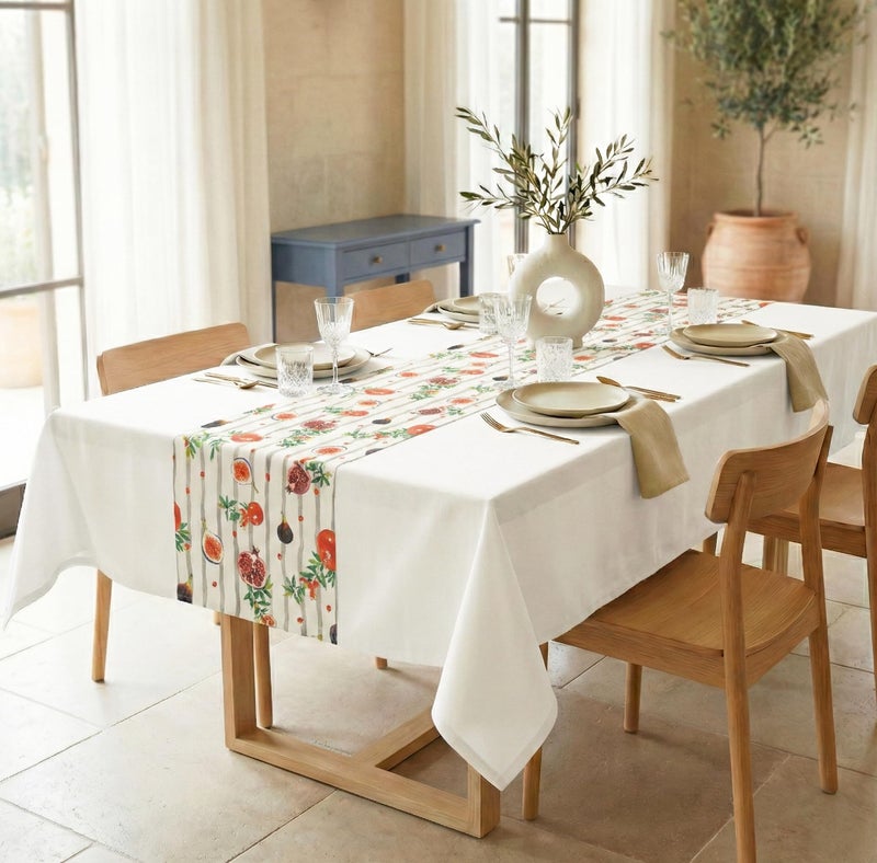 RUSTIQUE LINENS 100% Cotton Printed Table Cloth for 6 to 8 Seater – Water & Stain Resistant Dining Table Cover – Heavyweight, Washable – Ivory Poms (230 x 150 CM) - Image 3