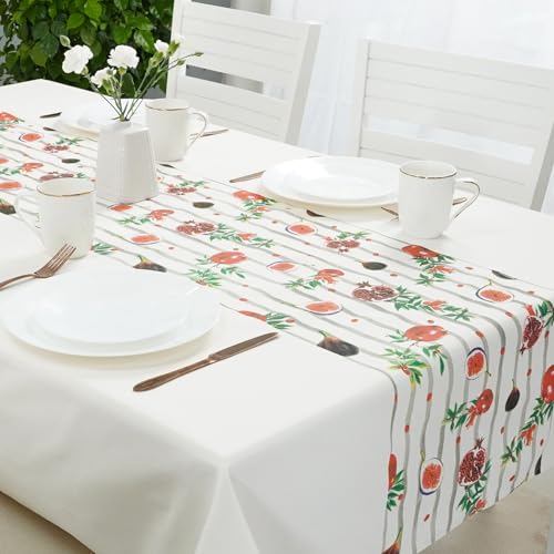 RUSTIQUE LINENS 100% Cotton Printed Table Cloth for 6 to 8 Seater – Water & Stain Resistant Dining Table Cover – Heavyweight, Washable – Ivory Poms (230 x 150 CM) - Image 5
