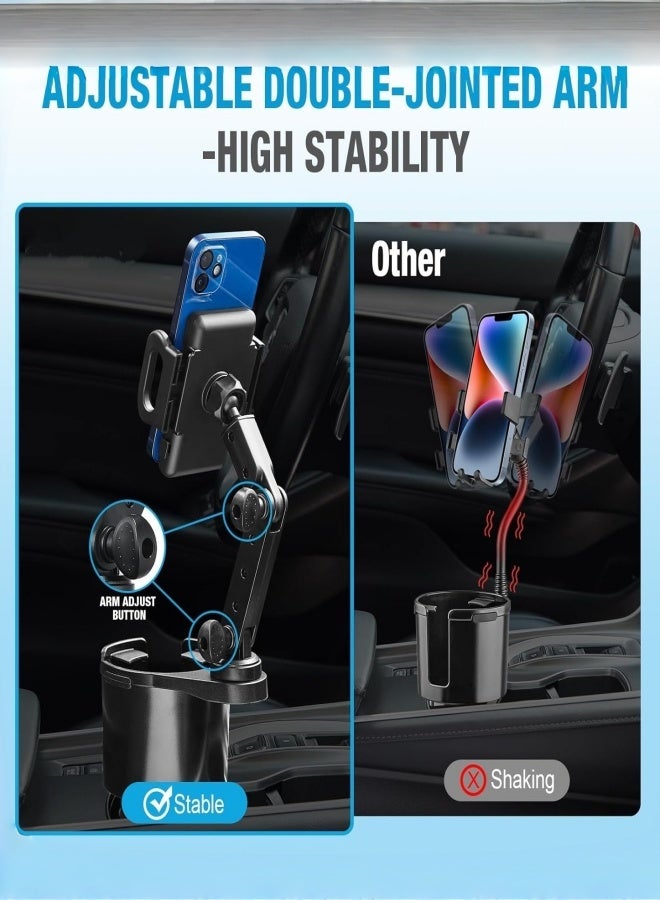 2 in 1 Car Cup Holder Phone Mount, Universal Adjustable Car Phone Holder with 360° Rotation& Expandable Drink Holder, Compatible with All Smartphones - Image 2