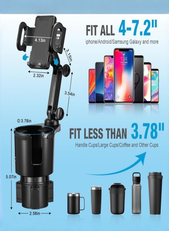 2 in 1 Car Cup Holder Phone Mount, Universal Adjustable Car Phone Holder with 360° Rotation& Expandable Drink Holder, Compatible with All Smartphones - Image 3