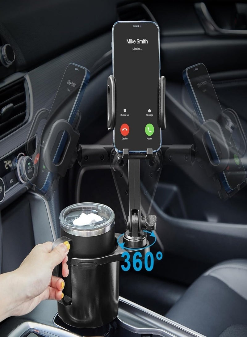 2 in 1 Car Cup Holder Phone Mount, Universal Adjustable Car Phone Holder with 360° Rotation& Expandable Drink Holder, Compatible with All Smartphones - Image 4