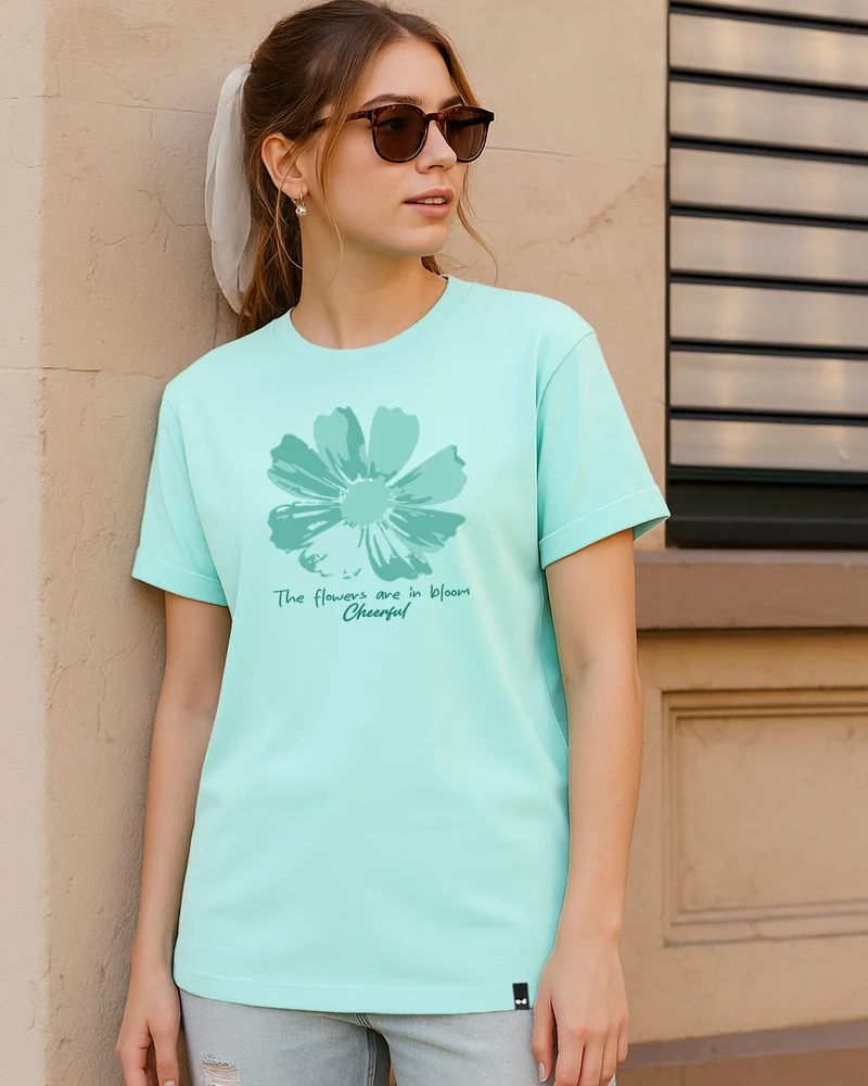 bewakoof Women's Bird Egg Green Cheerful Graphic Printed Boyfriend T-shirt