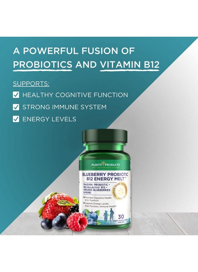 Purity Products - Blueberry Probiotic B12 Energy Melt Produra Clinical Probiotic Organic Blueberries Methylcobalamin B12 30 Melts - Image 1