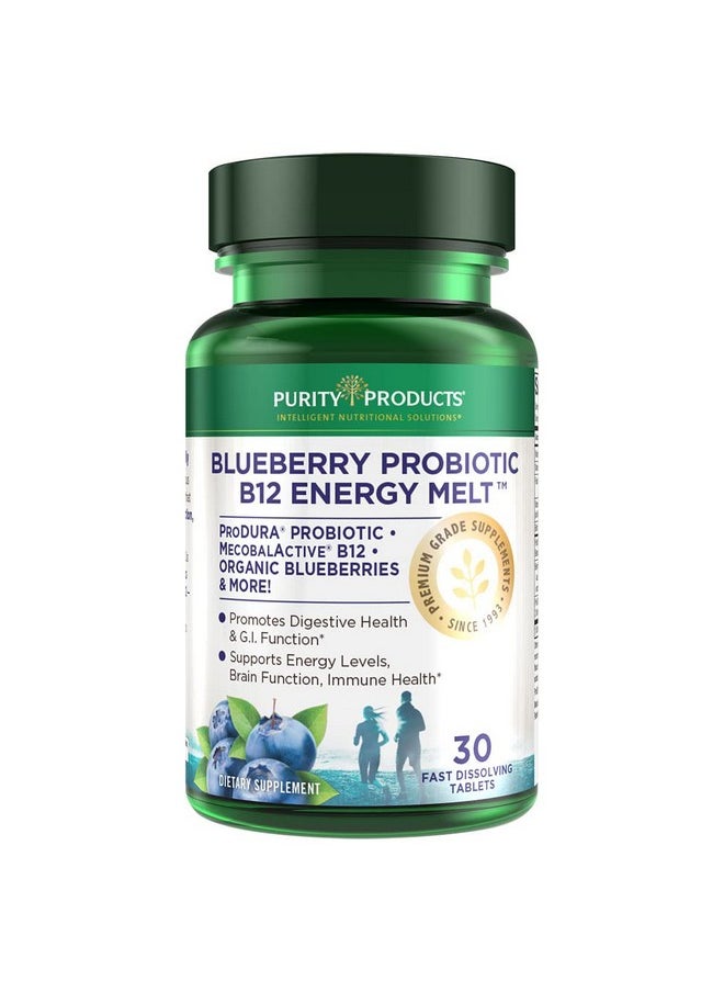 Purity Products - Blueberry Probiotic B12 Energy Melt Produra Clinical Probiotic Organic Blueberries Methylcobalamin B12 30 Melts - Image 1