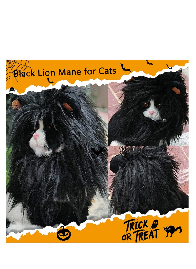 Excefore Lion Mane Wig for Cat Costume, Black Lion Mane Wig Pet Costumes Hat, Lion Hair Cat Hat, Accessories Decoration for Kitten Cats, for Festival Party Activity (Size: M)  - Image 4