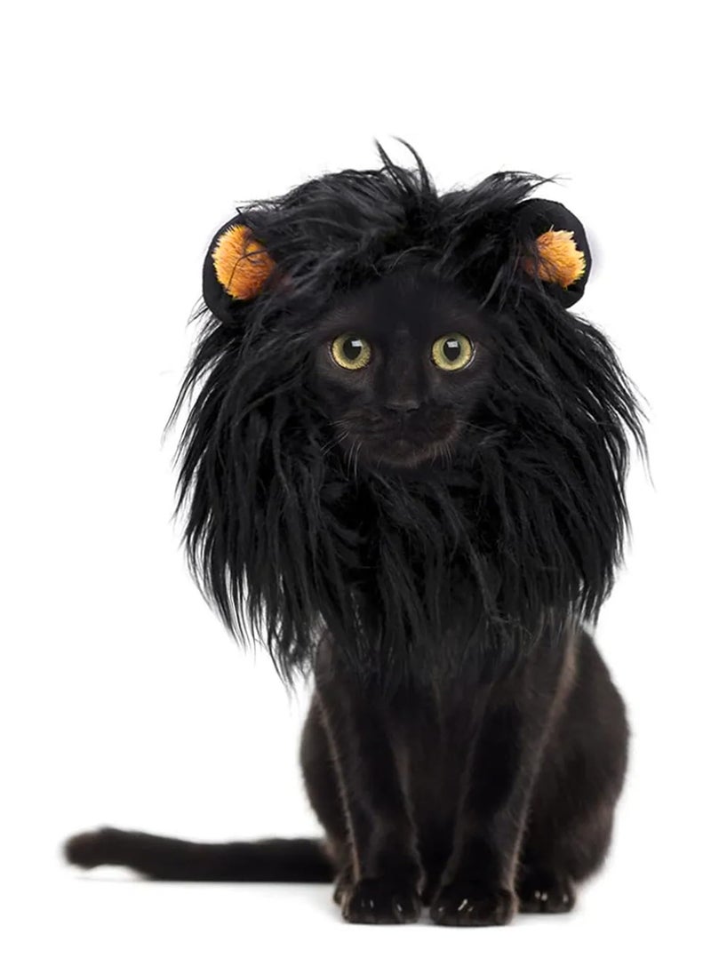 Excefore Lion Mane Wig for Cat Costume, Black Lion Mane Wig Pet Costumes Hat, Lion Hair Cat Hat, Accessories Decoration for Kitten Cats, for Festival Party Activity (Size: M)  - Image 2
