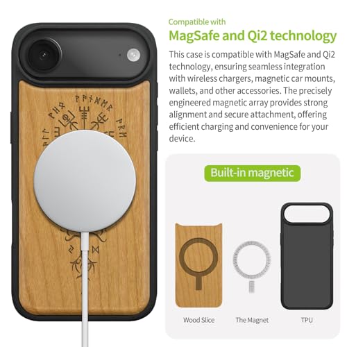Carveit Magnetic Wooden Case for iPhone Air Case, Wood Artisan Engraved & Soft TPU Shockproof Cover, Compatible with MagSafe 17 Air Wireless Chargers (The Guiding Vegvisir) Cherry - Image 4