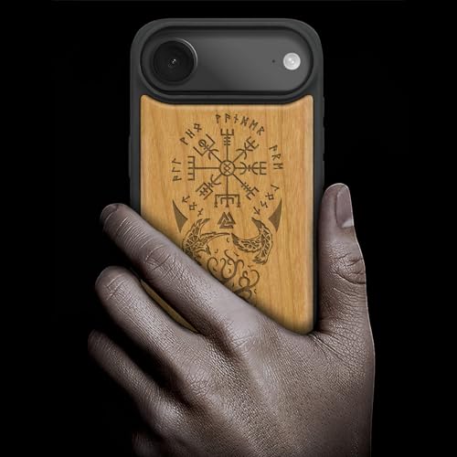 Carveit Magnetic Wooden Case for iPhone Air Case, Wood Artisan Engraved & Soft TPU Shockproof Cover, Compatible with MagSafe 17 Air Wireless Chargers (The Guiding Vegvisir) Cherry - Image 2