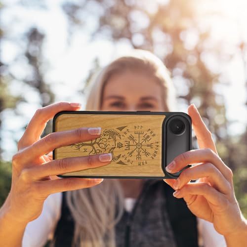 Carveit Magnetic Wooden Case for iPhone Air Case, Wood Artisan Engraved & Soft TPU Shockproof Cover, Compatible with MagSafe 17 Air Wireless Chargers (The Guiding Vegvisir) Cherry - Image 5