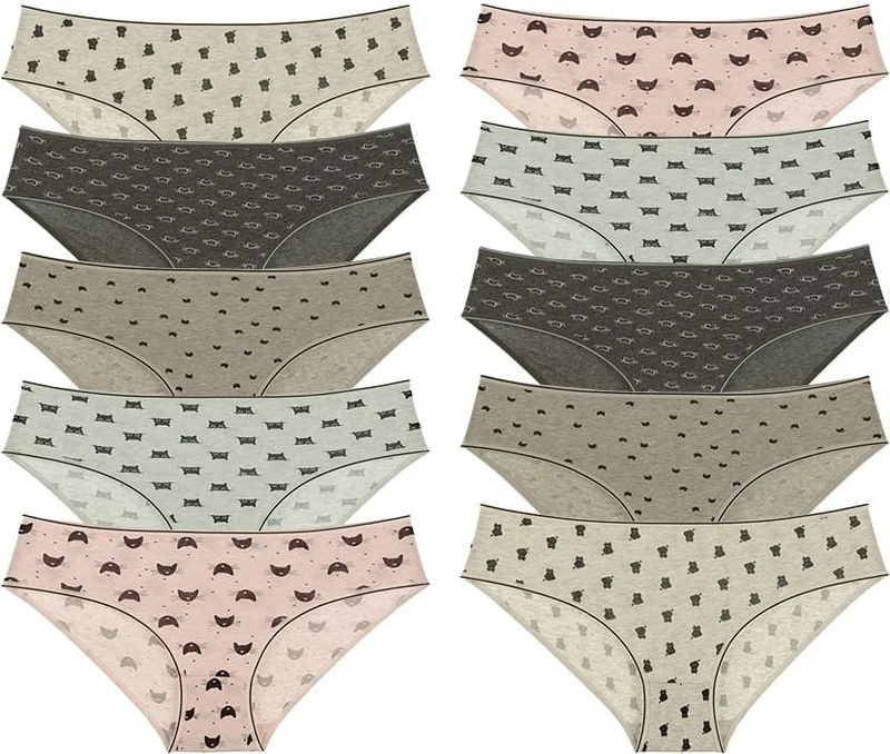 دونيلا 10 Pieces Women's Color Printed High Waist Panties - 311099