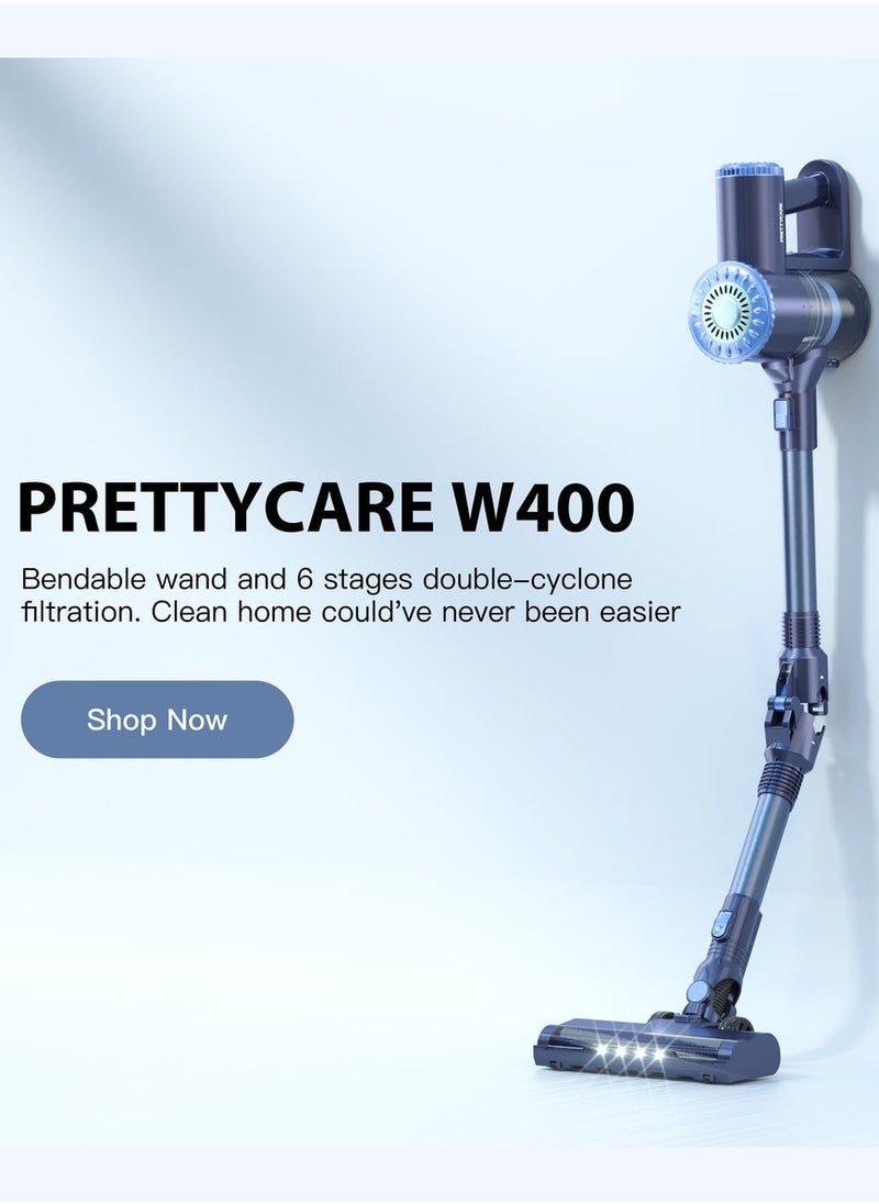 PrettyCare - PrettyCare Cordless Vacuum Cleaner, 6 in 1 Lightweight 180° Bendable Wand Stick Vacuum Self-Standing with 20Kpa Powerful Suction, Rechargeable Cordless Vacuum for Hardwood Floor Pet Hair, W400 - Image 1