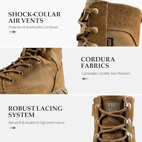 FREE SOLDIER Men's 8 Inch Tactical Side Zip Boots Military Army Work Boots Lightweight Combat Boot for Motorcycle Boot(Brown 9) - Image 5