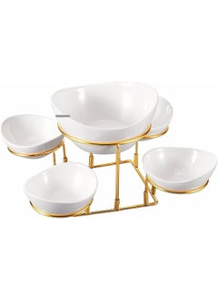 Orchid 5 Pieces Ceramic Chip And Dip Serving Set With Metal Rack  - Image 1