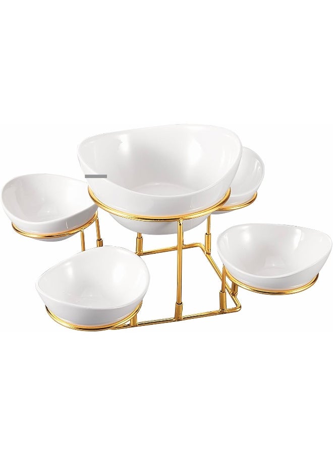 Orchid 5 Pieces Ceramic Chip And Dip Serving Set With Metal Rack  - Image 1