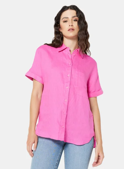 MANGO Short Sleeve Linen Shirt