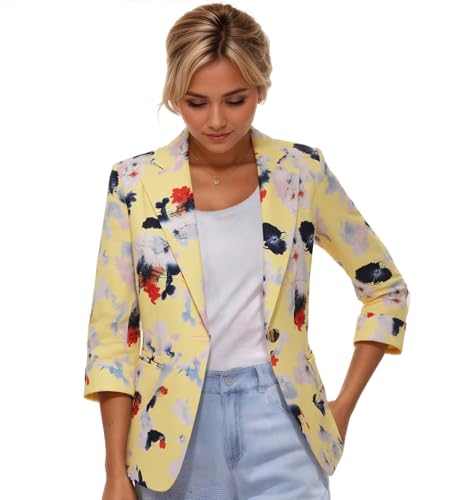 Beninos Womens Blazers 3/4 Sleeve Lightweight Office Work Blazer Jacket (1905 Yellow, L) - Image 5