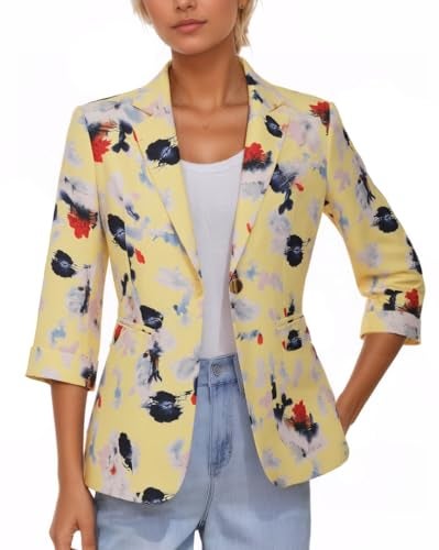Beninos Womens Blazers 3/4 Sleeve Lightweight Office Work Blazer Jacket (1905 Yellow, L) - Image 4