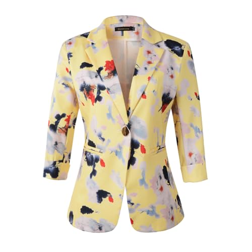 Beninos Womens Blazers 3/4 Sleeve Lightweight Office Work Blazer Jacket (1905 Yellow, L) - Image 1
