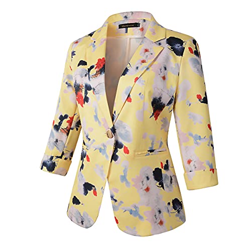 Beninos Womens Blazers 3/4 Sleeve Lightweight Office Work Blazer Jacket (1905 Yellow, L) - Image 2
