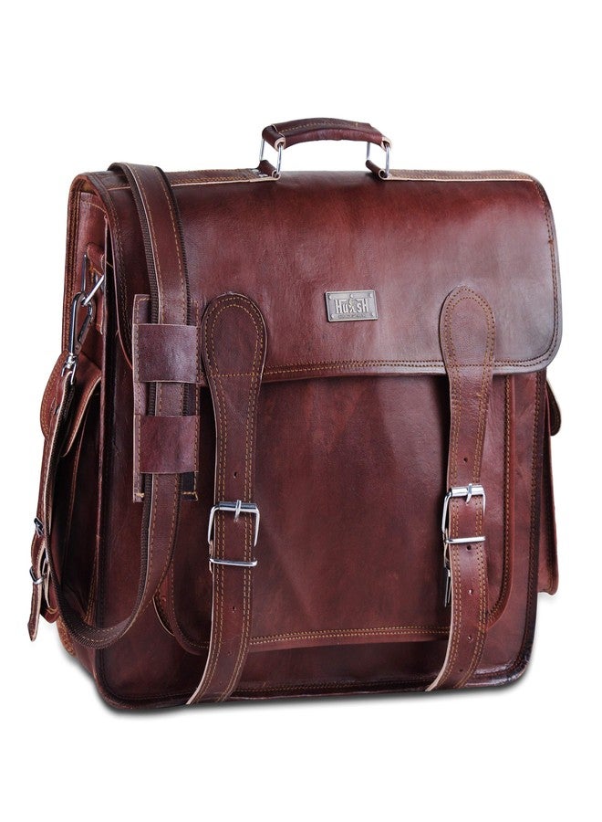 HULSH Brown Leather Messenger Bag For Men 18 Inch Big Women Shoulder Cross Body Brown Laptop Computer Briefcase Bag - Best Vintage Look - Image 1
