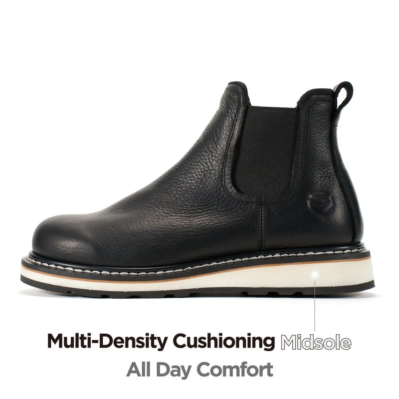 SUREWAY Men's Slip On Chlesea Work Boots for Men - Soft Toe,Lightweight Comfortable,Full Grain Leather,Slip-resistant Wedge Sole,Black,Size 10.5 - Image 4