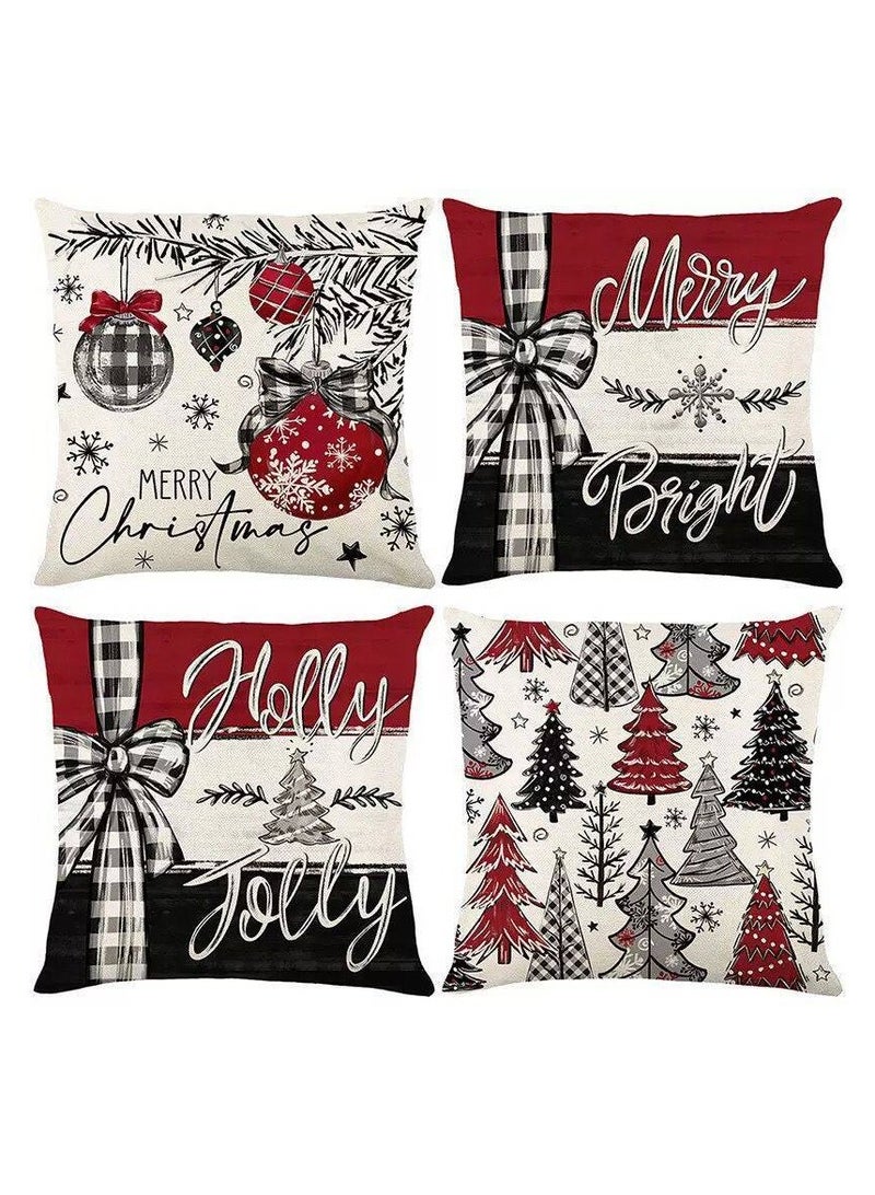 Christmas Cushion Covers Set of 4,Linen Christmas Pillow Cases 18x18 Inch with Xmas Throw Pillowcases for Christmas Decoration,Home,Sofa,Bed Chair Living Room - Image 1