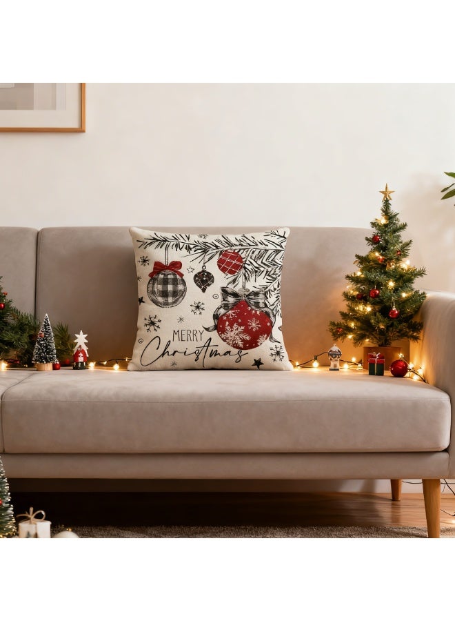 Christmas Cushion Covers Set of 4,Linen Christmas Pillow Cases 18x18 Inch with Xmas Throw Pillowcases for Christmas Decoration,Home,Sofa,Bed Chair Living Room - Image 2