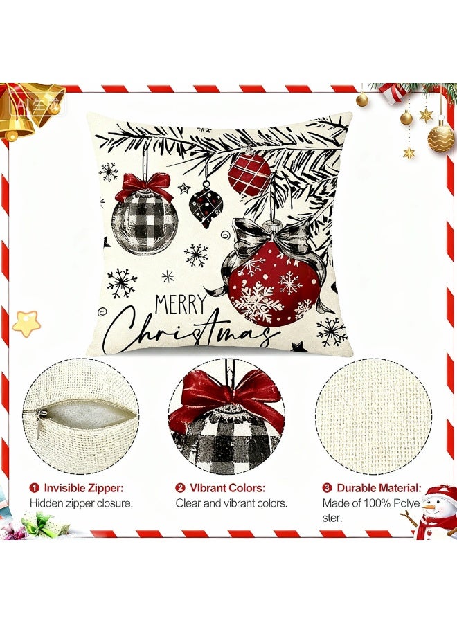 Christmas Cushion Covers Set of 4,Linen Christmas Pillow Cases 18x18 Inch with Xmas Throw Pillowcases for Christmas Decoration,Home,Sofa,Bed Chair Living Room - Image 5