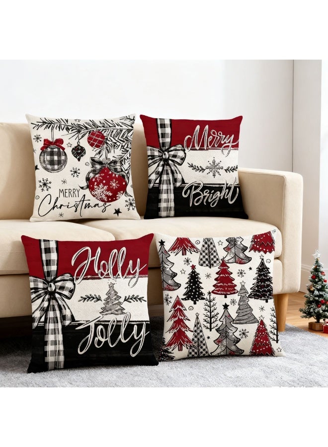 Christmas Cushion Covers Set of 4,Linen Christmas Pillow Cases 18x18 Inch with Xmas Throw Pillowcases for Christmas Decoration,Home,Sofa,Bed Chair Living Room - Image 3