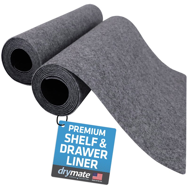 Drymate Premium Luxury Shelf & Drawer Liner, Thick Cushioned Fabric, Non-Adhesive, Absorbent, Waterproof, Slip-Resistant, Liners for Kitchen Cabinets, Cupboards (USA Made)(12â€x59â€)(2-Pack)(Light Grey) - Image 1