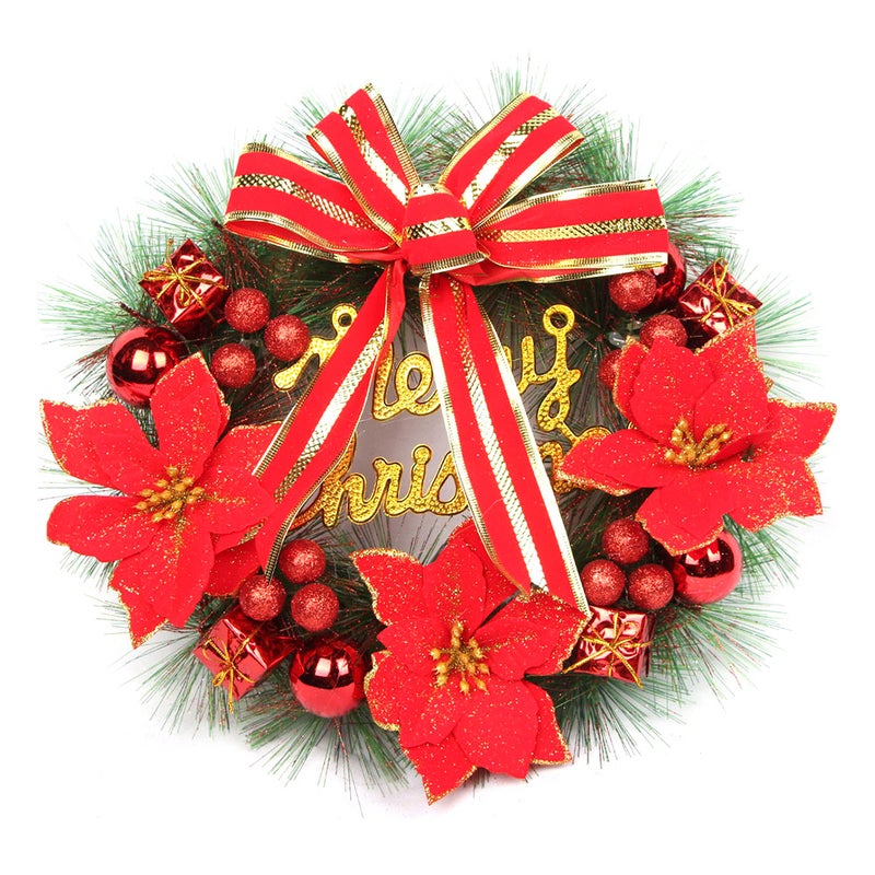 Christmas Wreath with Led String Light Garland Merry Christmas Front Door Wreath Artificial Plants Flower Wall Window Hanging Ornament - Image 1