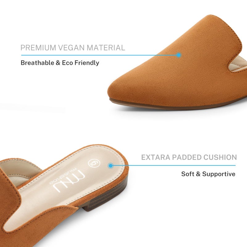 MUSSHOE Pointed Toe Mules for Women: Comfortable Slip On Flats with Soft Memory Foam - Non-Slip Lightweight Backless Loafers for Office Work & Business Casual,Brown Suede 8.5 - Image 4